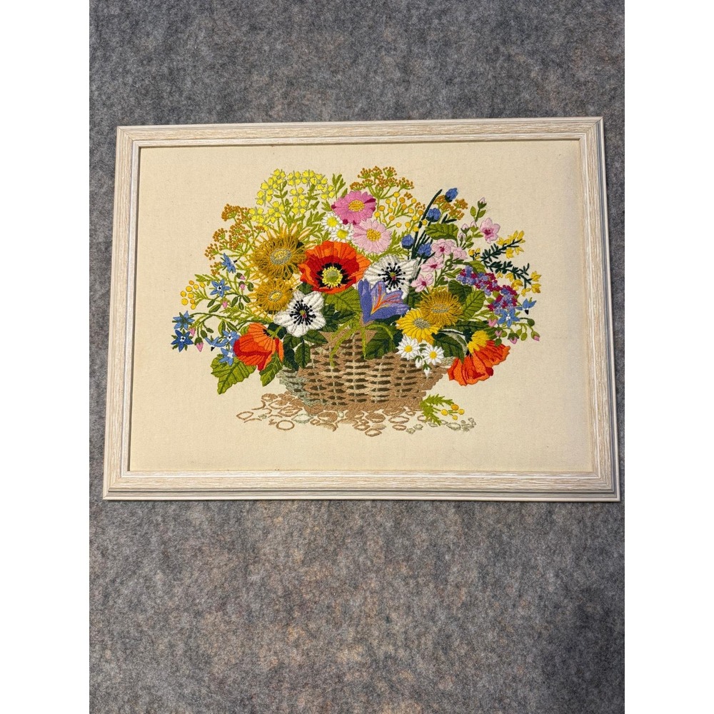 Herb Potpourri Crewel Embroidery Vtg  Floral Crewel Framed Wall Art Cottagecore